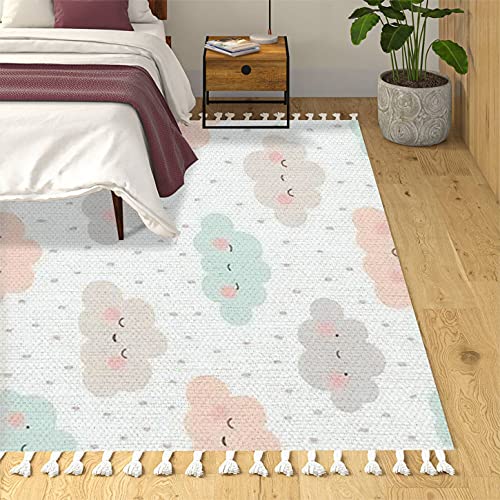 Boho Rug Cute Cartoon Face Cloud Seamless Pattern Background with Dot Area Rug Carpet Patio Rug Hallway Runner Rug Mat Pad Minimalist Home Decor for Living Room Bedroom Indoor Outdoor