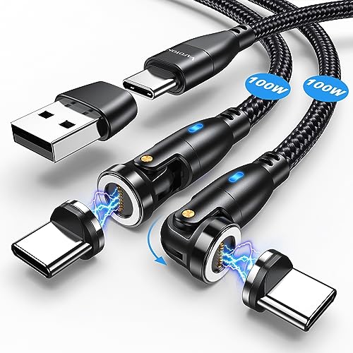 VAFOTON USB C Magnetic Charging Cable 100W (2Pack, 3.3ft/6ft), 9Pin Magnetic Charger Cable/360&180 Rotation Magnetic Phone Charger/Type C Data Cable for Samsung Galaxy Series/Ma-Book Series/Pad Series