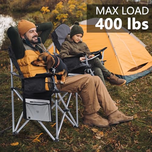 Yestomo Camping Chairs, High Back Folding Camping Chairs with Lumbar Support, Heavy Duty Camping Chairs with Cooler Pouch, Lawn Chairs with Armrest Rest Support to 400LBS