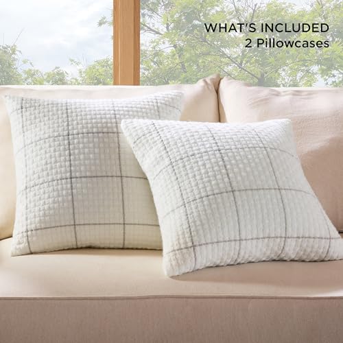Bedsure Throw Pillow Covers 18x18 Inch - Pack of 2 White Luxury Soft Cozy, Decorative Pillow Covers, Woven Pillow Cover Plaid Jacquard, Home Decor for Sofa Couch Bed