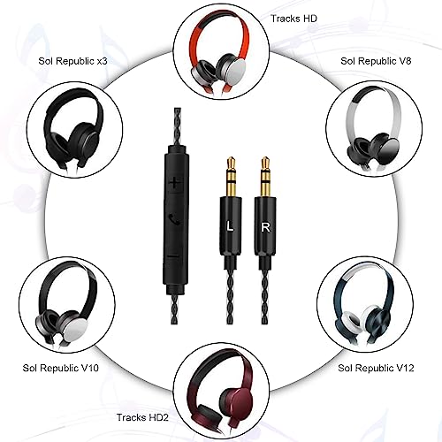 Replacement Audio Cable with Remote Volume & Mic Compatible with Sol Republic Master Tracks HD V8, V10, V12, Sol Republic X3 Headphone, for iPhone Samsung Huawei Android Phone (Black)