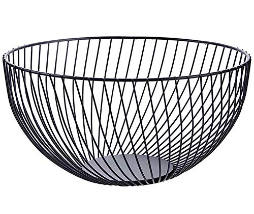 7UYUU Fruit Basket for Kitchen - Wire Fruit Basket Holder for Lemon, Potato, Onion - Black Countertop Fruit Bowl - 10.2 In (Round B)