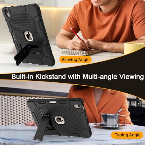 Rantice iPad Air Case 11-inch M2 (2024) /iPad Air 5th/4th Gen 10.9", Shockproof Rugged Case with Kickstand & Pencil Holder, Drop Protection, Compatible with iPad Air 6th/5th/4th Gen, Black