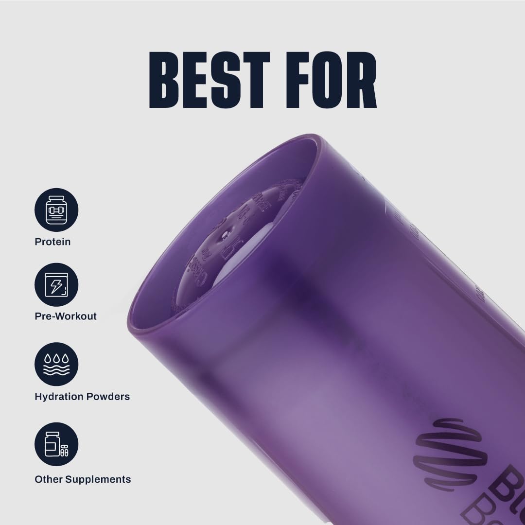 BlenderBottle Classic V2 Shaker Bottle Perfect for Protein Shakes and Pre Workout, 20-Ounce (3 Pack), Black, Tan/Blue, Purple