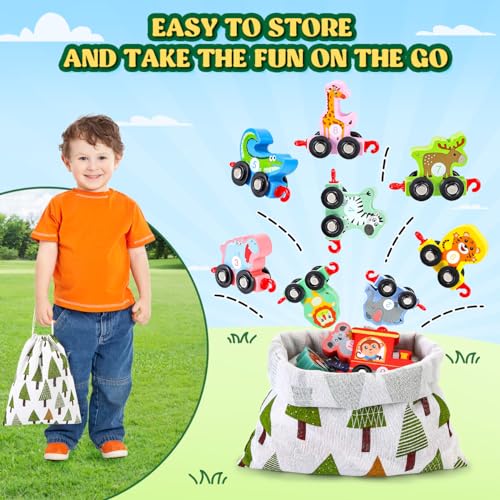 EDUJOY Toddler Toys for 2-3 Year Old Boy, Wooden Animal Train Set, Montessori Toys for 2 3 Year Old Boy Christmas Birthday Gifts, Learning Toys for Toddlers 2-4 Years Girl Toys Age 2 3