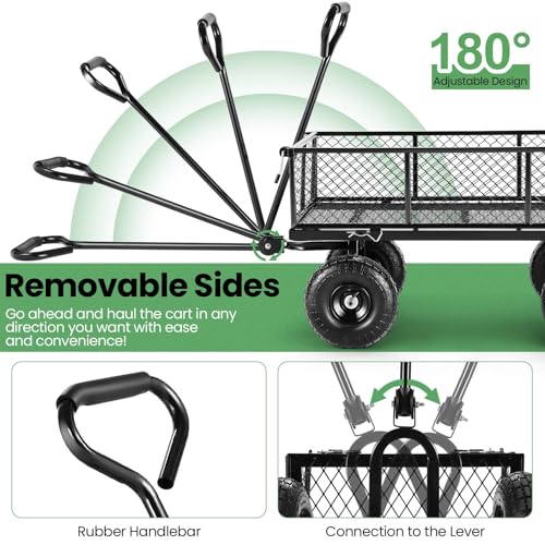 Homdox MAX 660LB Garden Cart, Heavy Duty Garden Wagon, Mesh Foldable Garden Cart, Pullable Garden Wagon with 180ยฐ Rotating Handle, Collapsible Garden Cart for Yard Garden Beach Farm, Black
