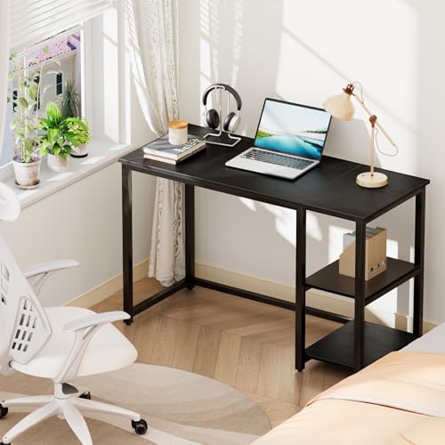 SINPAID Computer Desk 40 inches with 2-Tier Shelves Sturdy Home Office Desk with Large Storage Space Modern Gaming Desk Study Writing Laptop Table, Black Desk