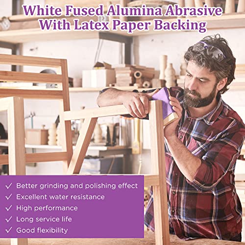 LotFancy 60 Grit Sandpaper, 30PCS 9 x 11” White Fused Alumina Wet Dry Sanding Sheets, for Automotive Metal Sanding Polishing, Wood Finishing, Purple
