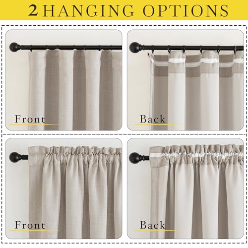 NICETOWN Short Kitchen Curtains 24 inch Length, Dual Rod Pockets & Hook Belt Room Darkening Light Blocking Thermal Curtains Privacy Window Treatments for Cafe, Natural, W26 x L24, 2 Panels