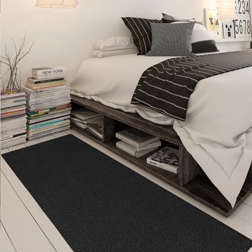 Ottomanson Indoor Solid Shag Design Rubber Back 2x6 Soft Pile Shag Runner Rug for Hallway, Entryway, Kitchen, Living Room, Bedroom, Bathroom, 2' x 6', Black