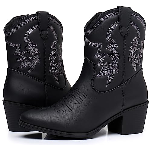 GLOBALWIN Women's Mid Calf Black Cowboy Boots The Western Fashion Cowgirl Boots For Women Low Heel Size 11M