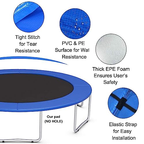 Trampoline Replacement Pad Safety Spring Cover, No Holes for Pole, Universal Fits for 10ft Frames, Waterproof Trampoline Accessories Spring Pad Blue