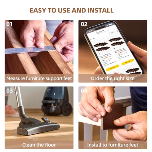 CalPalmy 2X2 Square Rubber Furniture Caster Cups with Anti-Sliding Floor Grip (Set of 8) - Customer Trusted Floor Pads for Furniture Legs and Furniture Floor Protectors