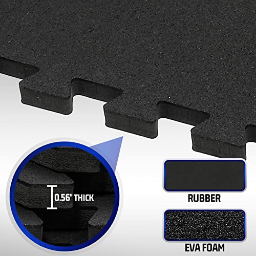 SUPERJARE 0.56'' Thick 12 Pcs 48 Sq Ft Rubber Top Exercise Equipment Mats, High Density EVA Foam Mats with Rubber Top, Interlocking Gym Flooring for Home Gym, Protective Workout Mat, Black