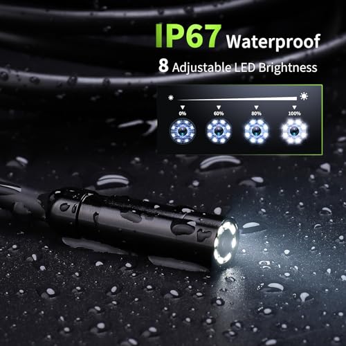 Endoscope Camera with Light, 4.3" Inspection Camera, 1920P HD Borescope Camera with 8 LED Lights, IP67 Waterproof Snake Sewer Camera, 16.4FT Semi-Rigid Cord Drain Pipe Camera Cool Gadgets Tool