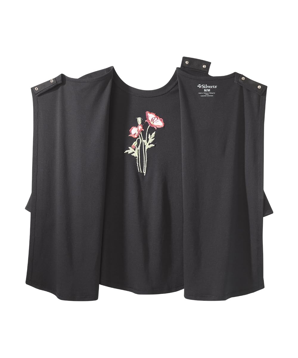 Women's Open Back Embroidered Flower Top - Black MED