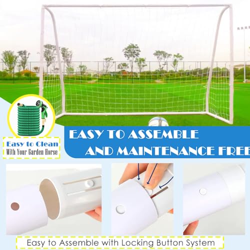 KATARUS Soccer Goal 12x6FT/10x6.5FT/8x6FT/8x5FT/6x4FT Outdoor Soccer Net Goals for Backyard with Weatherproof UPVC Frame & Ground Stakes Portable PVC Soccer Goal Post for Kids Adults & Youth Training