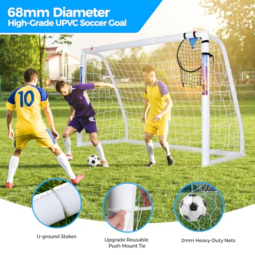 Hokicyos Soccer Goal for Backyard 6×4, 8×6 and 10×6.5 Soccer Goals with One Soccer Target Net and One Soccer Net, Weatherproof Soccer Goals with One Carry Bag for Kids and Adults' Practice or Training