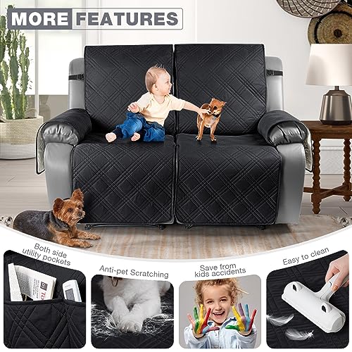 TAOCOCO 100% Waterproof Recliner Sofa Covers 3 Seater, Split Couch Covers for Reclining Couches for Kids Pets, Non Slip Reclining Couch Covers Furniture Protector with Straps(3 Seater, Navy Blue)