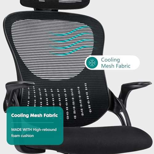 SMUG Office Desk Computer Chair, Ergonomic High Back Comfy Swivel Gaming Home Mesh Chairs with Wheels, Lumbar Support, Adjustable Headrest,Comfortable Pillow,Soft Arms,120°tilt for Bedroom,Study,Black