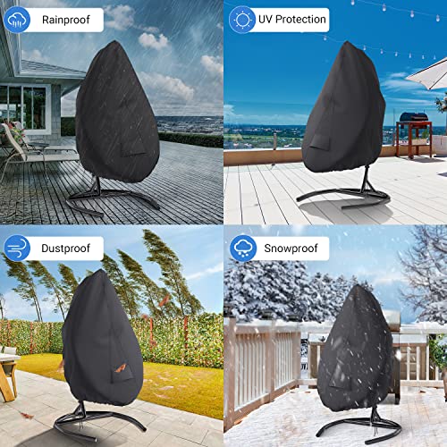 Patio Swing Chair Cover, Mrrihand Waterproof Egg Chair Covers for Outdoor Furniture, Outdoor Windproof Swing Egg Chair Covers with Zipper & Drawstring (74.8”H X 45.3”W, Black)
