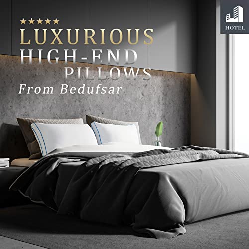 Bedufsar Bed Pillows for Sleeping, Standard Size Pillows Hotel Quality Set of 2, Firm and Supportive Gusseted Pillows for Side and Back Sleepers, Cooling Down Alternative Fluffy Soft Pillow (20x26 in)