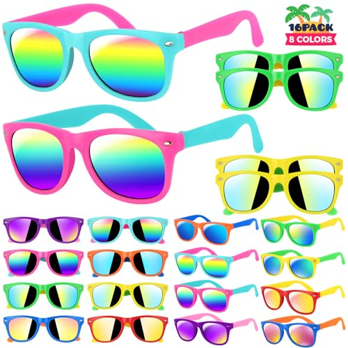 GIFTINBOX Kids Sunglasses Bulk,Kids Sunglasses Party Favor,16pack Neon Sunglasses For Kids Boys Girls Age 3-8,Party Favors For Kids 3-5 with UV400 Protection Pool Beach Birthday Party Favors