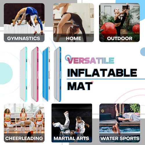 CHAMPIONPLUS 10ft 13ft 16ft 20ft Tumble Track Tumbling Mat Inflatable Gymnastics Air Mat 4/8 inches Thickness for Home Training Cheerleading Yoga with Electric Air Pump Blue