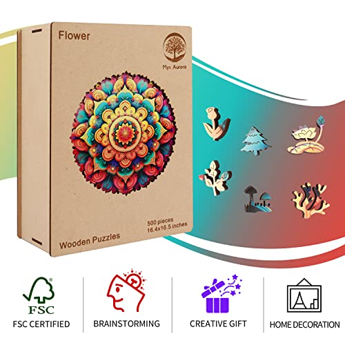 Colorful Mandala Wooden Puzzles for Adults, 200 Piece Unique Shaped Wood Jigsaw Puzzles for Adults and Kids, Fun Challenging Puzzles Family Game Gift, Medium 11.4'' x 11.1''