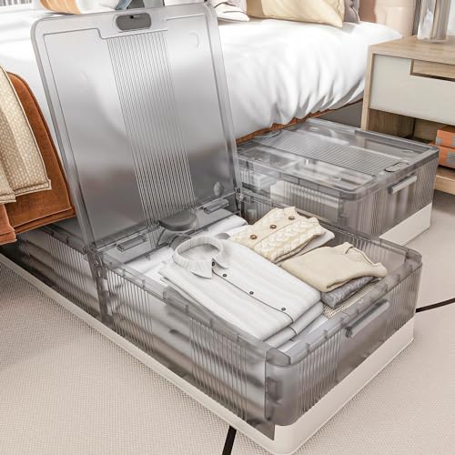 FLEXIMOUNTS 2 Pack Under Bed Storage with Wheels,108 QT Foldable Underbed Storage Containers,Collapsible Containers Stackable Under bed Organizer Bins for Clothes, Blankets, Shoes, Books