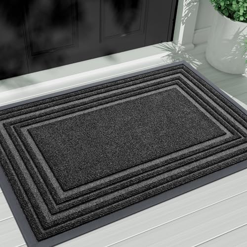 Buganda Floor Door Mat, Heavy Duty Doormat Outdoor Indoor, Natural Rubber Mat, Non Slip, Low Profile Outdoor Mat for Home Entrance, Garage, Patio Porch Farmhouse, 29x17, Beige