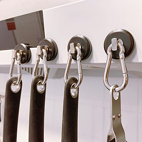 WELLZEER Magnetic Hooks 100lbs Black Magnet Hooks with Swiveling Carabiner for Hanging Refrigerator Strong Large Neodymium Magnet (100LBS-2PACK-BLACK)