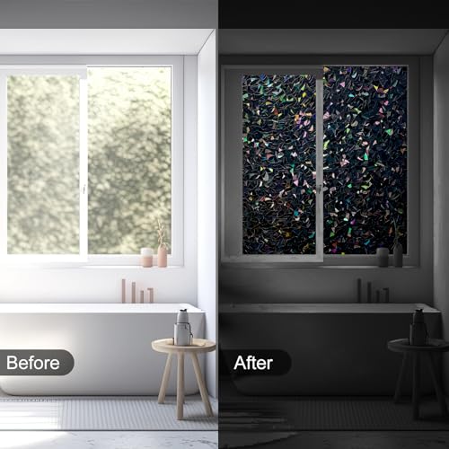 Volcanics Static Window Clings Vinyl 3D Decals Stickers Rainbow Window Privacy Film for Glass Door Home Heat Control Anti UV 17.5 x 78.3 Inches