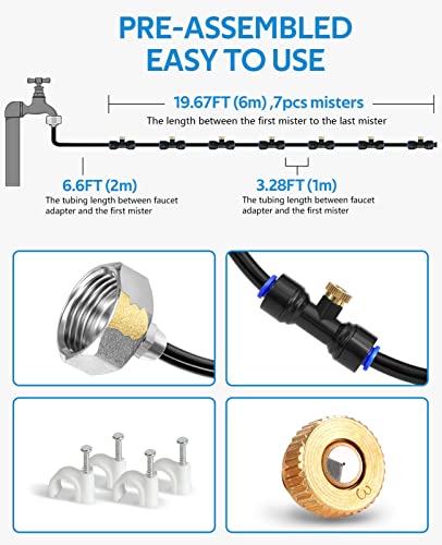 HOMENOTE Misting Cooling System, 26FT (8M) Misting Line + 7 Brass Mist Nozzles + Brass Adapter(3/4") Outdoor Mister for Patio Garden Greenhouse Trampoline for Waterpark