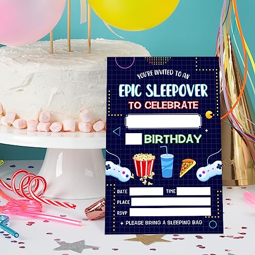 UDNADKEX Sleepover Birthday Invitations Girl with Envelopes, Invites for Girls Birthday Party Neon Moon Stars, Slumber Pajama Birthday Party Invitations Cards, 4"x6" Set of 20, Sleepover Party