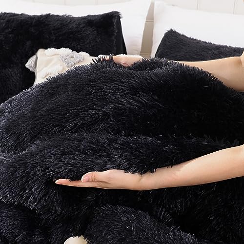 Smoofy Faux Fur Plush Queen Comforter Set, Fluffy Fuzzy Plush Comforter Queen Size, Cute Soft Shaggy Velvet Double-Sided Bedding Set, 3Pcs - 1 Comforter(90"x90") & 2 Pillowcases(20"x26")