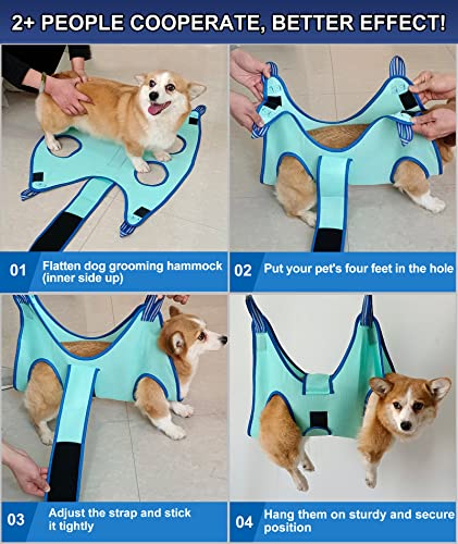 Kkiimatt Dog Grooming Hammock Pet Grooming Hammock 2023 New Edition Medium Dog Hanging Harness Holder for Nail Clipping,Dog Nail Trimming Hammock,Dog Grooming Sling (Large 42 LB Max/Turquoise)
