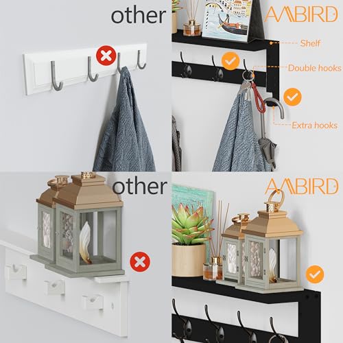 AMBIRD Coat Rack Wall Mount with Shelf, 28.9 Inches Coat Hooks Wall Mounted with 5 Hooks, Hat Wall Hooks for Hanging in Entryway, Living Room, Bathroom, Bedroom (Black, 28.9 * 4.5 inches)