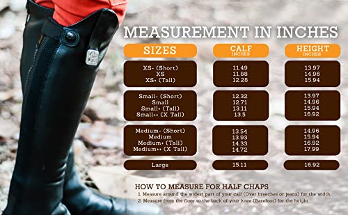 Huntley Equestrian 01004 Ultra Soft Custom Fit Along with Flexibility & Stability Premium Leather Half Chaps Maximum Grip & Durability Upper Swagger Tab & Metal Pendant - Black - Extra Small