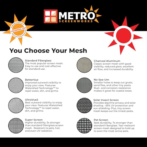 Metro Screenworks Custom Window Screens Fully Assembled and Ready to Install - Window Screen Replacement for House, (Almond) Pre-Framed Mesh Replacement Window Screens, Home, Patio, & More