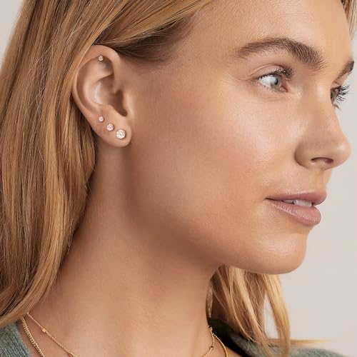 Dainty Threadless Flat Back Earrings, Surgical Steel Flat Back 2mm Stud Earrings in 14K Gold Plated Hypoallergenic | Cartilage Earring | Helix Piercing Jewelry | Push in Flat Back Earrings for Women