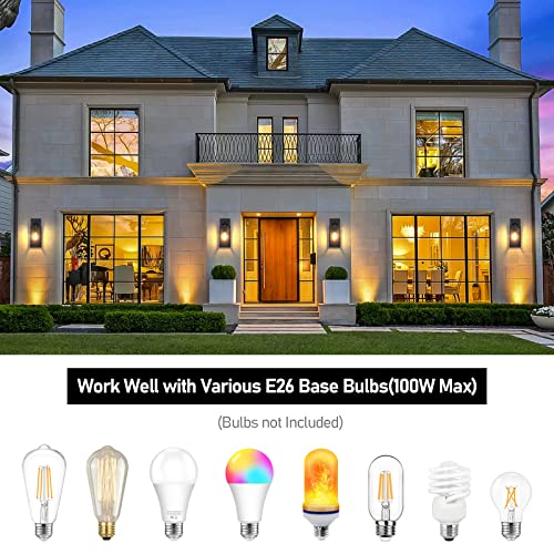 Outdoor Wall Light Fixtures, Exterior Waterproof Wall Lanterns, Bronze Porch Sconces Wall Mounted Lighting with E26 Sockets & Glass Shades, Modern Wall Lamps for Patio Front Door Entryway, 2-Pack
