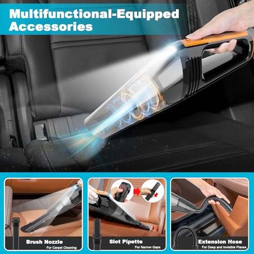FRESMOL Car Vacuum, Portable Car Vacuum Cleaner High Power 8000Pa, Small 12V Handheld Vacuum with LED Light,16.4Ft Corded, Deep Detailing Cleaning Kit of Car Interior with Dry for Men/Women