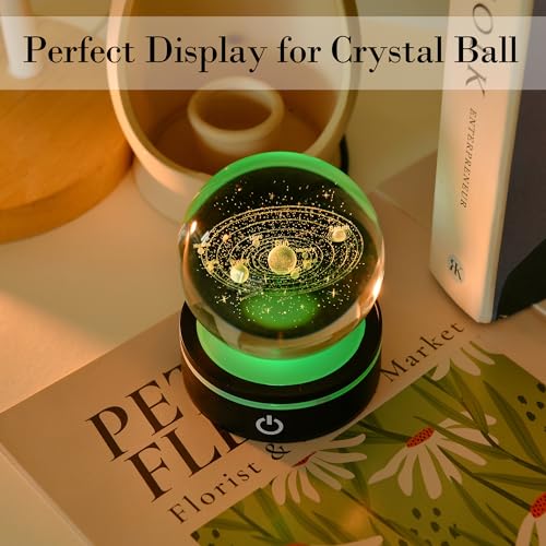 IFOLAINA LED Light Base Lighted Stand Display for Crystal Glass Ball Glass Art Tumbler RGB Multicolor Lighting Round Black Pedestal - Concave