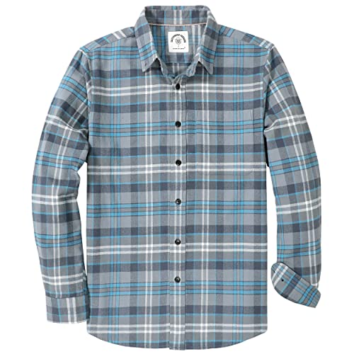 Dubinik® Mens Flannel Shirt Long Sleeve Plaid Flannel Shirt for Men Soft 100% Cotton Casual Button Down Shirts Regular Fit