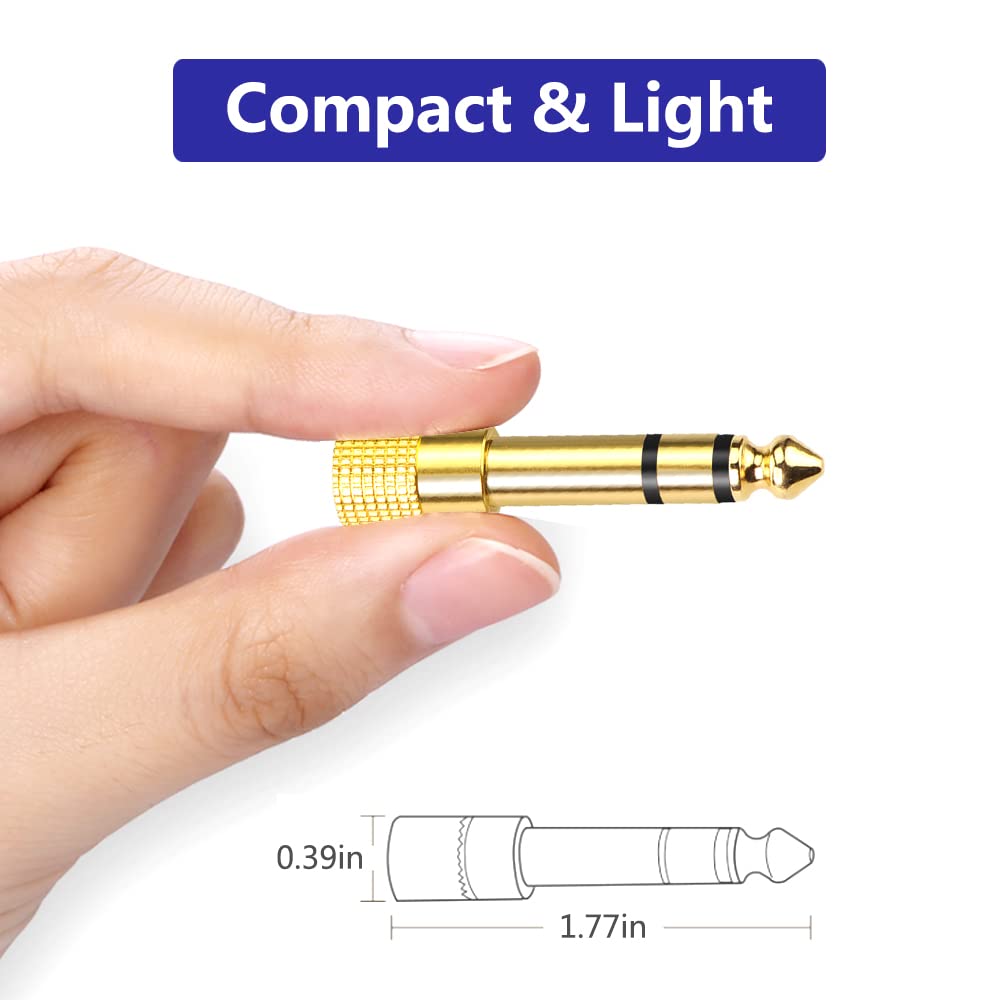 VCE 6.35mm (1/4 inch) Male to 3.5mm (1/8 inch) Female Stereo Audio Jack Adapter for Aux Cable, Guitar Amplifier, Headphone, 2 Pack