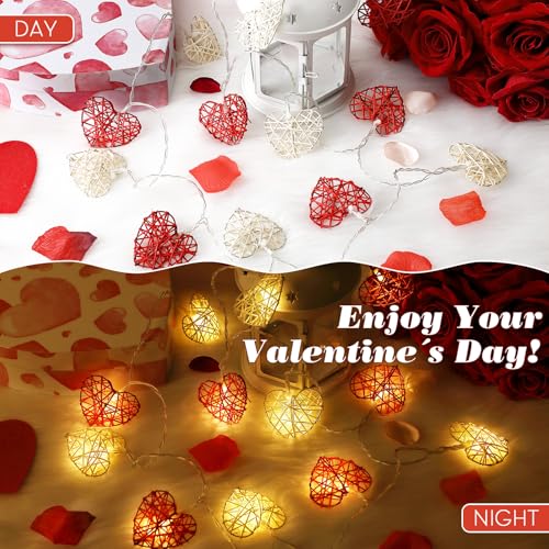 Enhon 1 Pack Valentines Heart String Lights, Vintage Rattan Heart Shaped String Light, 6.5 ft 12 LEDs Fairy Battery Operated Twinkle Light for Valentine‘s Day Wedding Indoor Outdoor Party Decor