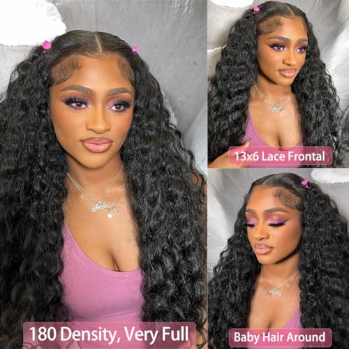 Fadaina 13x6 Deep Curly Lace Front Wigs Human Hair 180 Density, 18 Inch Curly Lace Frontal Wig Human Hair Pre Plucked with Baby Hair (18inch, 13x6 Curly Wig)