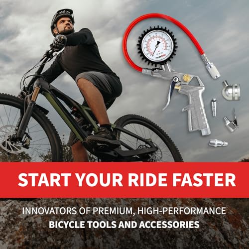 Prestaflator Bike Tire Inflator, Presta & Schrader Valve Air Compressor Tool – Works with Tubeless & Standard Tires – Bike & Car Air Compressor Tire Inflator for MTB & Road Bikes
