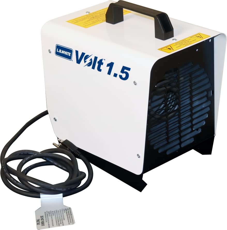 L.B. White Volt 1.5 Electric Forced Air Portable Heater W/Ambient Thermostat - 32°F – 100°F, Indoor Space Heater for Industrial, Garage, Curing Concrete, Tent Events & Commercial, Overheat Protection